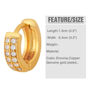 Detail view of gold plated double-row cubic zirconia earrings with 13mm size specs