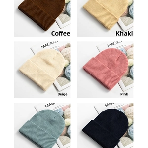 Detailed grid of ribbed knit beanies in coffee, khaki, and beige colors on white background