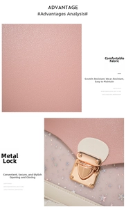 Detail of pink lychee leather texture and golden metal buckle with star sequins