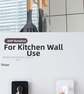 Detail van 360 graden draaibare keukenhaken met sterke zelfklevende wandbevestiging