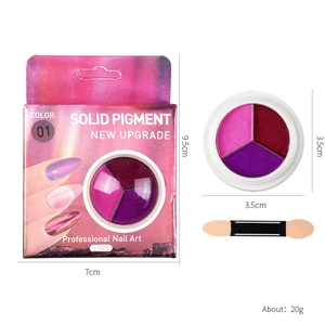 Three-color solid mirror nail powder set in purple shades with applicator brush