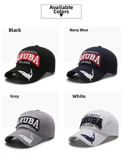 Detail showing embroidered cotton baseball caps in black, navy, grey, and white colors