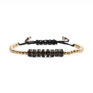 Copper Beaded Bracelet Adjustable Woven Rope Micro Pave Cubic Zirconia Wheel Spacers Fashion Jewelry
