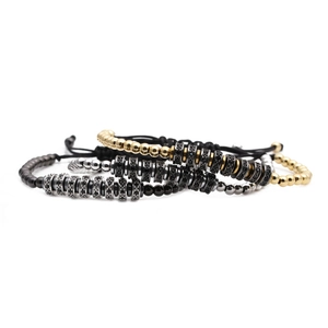 Three-piece micro-pave zircon woven adjustable bracelets in gold silver and black tones