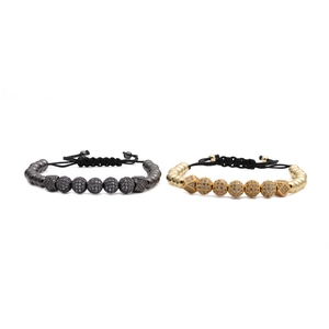 Set of two beaded bracelets in gun black and gold with micro-pave zircon crystals