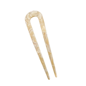 U-shaped hair pin in beige marble acetate for elegant French twist hairstyles