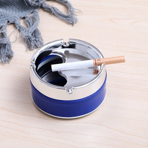 Blue and silver rotating windproof stainless steel ashtray with sealed lid for home