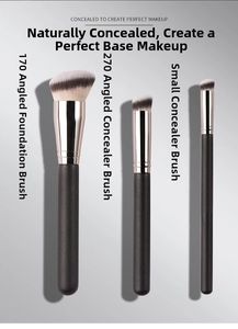 Three-piece makeup brush set with 170 foundation and 270 concealer brushes with silver tubes