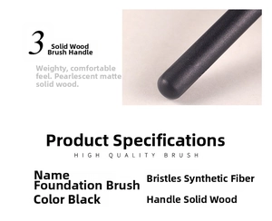 Detail of solid wood makeup brush handle with pearlescent matte finish and ergonomic design