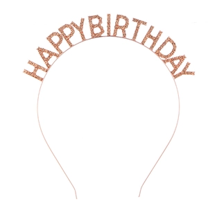 Rose gold Happy Birthday headband with sparkling rhinestones for women party hair decor