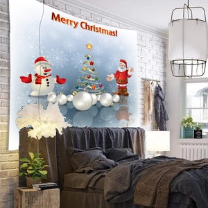Festive Christmas wall tapestry featuring Santa and snowman for holiday home decoration