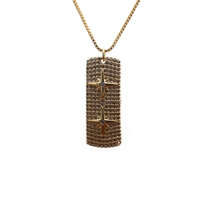 Gold rectangular pendant necklace with micro-paved zircons and cross star motifs