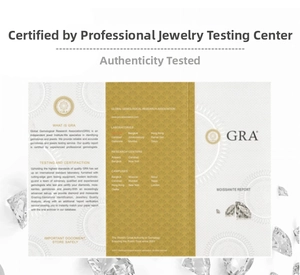 Official GRA Moissanite report and certificate for 1 carat D color silver ring detail