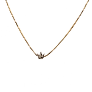 Elegant gold crown pendant necklace with box chain for women on white background
