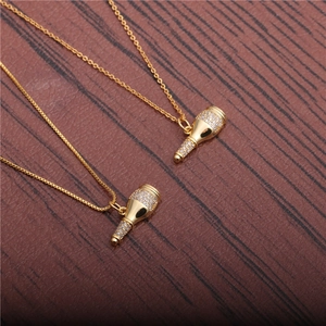 Luxury Gold Microphone Champagne Bottle Pendant Necklace Copper Micro Pave Zircon Hip Hop Jewelry Gift For Men Women