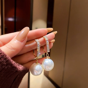 Élégantes Boucles D'Oreilles Pendantes En Künstliche Perles Avec Zircon Et Tige En Argent Bijoux Géométriques Vintage Pour Femmes