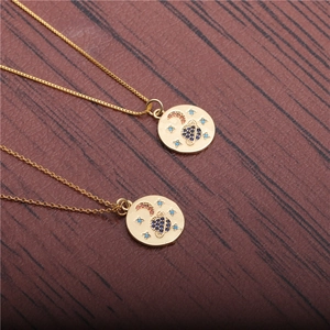 Celestial Star Moon Planet Pendant Necklace Copper Colorful Zircon Inlaid Gold Tone Jewelry For Women Fashion Gift