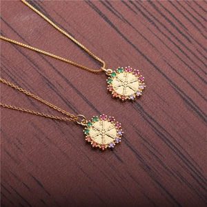 Ship Wheel Pendant Necklace Copper Micro Pave Colorful Zircon Nautical Helm Gold Plated Jewelry For Women
