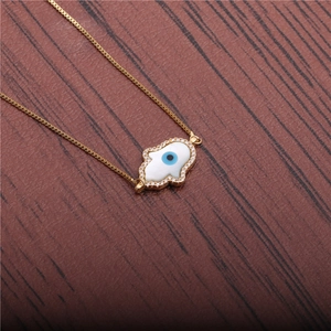 Hamsa Hand Evil Eye Necklace For Women Copper Zircon Micro Inlaid White Shell Pendant Protection Amulet Boho Jewelry