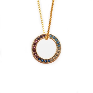 Circular Pendant Necklace Copper Colorful Zircon Ring Charm Fashion Jewelry For Women Elegant Chic Boho Style