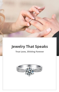 Close-up of a 1-carat moissanite ring with six-prong setting and pavé diamond band