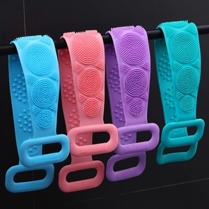 Silicone Back Scrubber Belt Double Sided Soft Shower Bath Towel Body Cleaning Exfoliating Brush With Dual Handles Skin Care