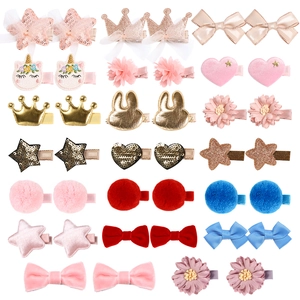 40-piece set of PU leather girls' hair clips with stars, crowns, and bunny designs