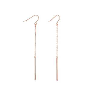 Minimalist long chain tassel drop earrings in rose gold finish with vertical bars