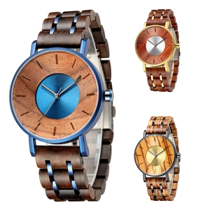 Men's fashion wooden quartz watch with metal splice strap in three color variations