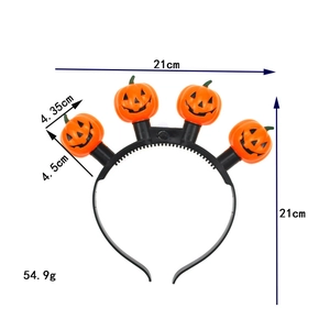 LED Halloween pumpkin headband with four glowing jack-o-lanterns and size measurements