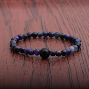 Starry sky tiger eye stone bracelet for men featuring a black polished center bead