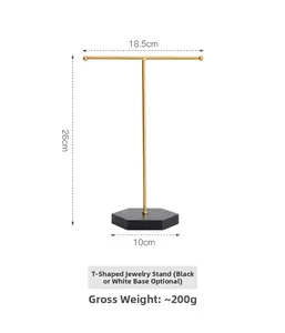 T-Bar Ohrringständer mit goldenem Gestell und Marmor-Holzbasis Abmessung 18,5x26cm