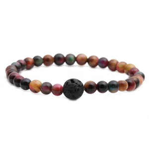 Handmade men's bracelet with colorful tiger eye stones and black lava stone bead