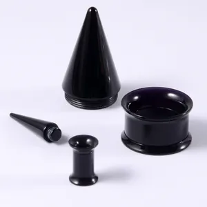 Black acrylic ear stretching kit including taper and double flare tunnel plugs set