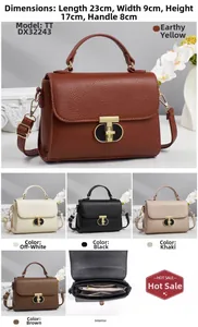 Detailed dimensions of 23x9x17cm on a litchi pattern leather shoulder bag