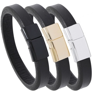Genuine Cowhide Leather Bracelet Retro Minimalist Unisex Wristband With Magnetic Alloy Clasp Fashion Jewelry Gift For Men Women