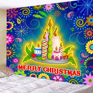 Christmas tapestry wall hanging with colorful festive candles and geometric holiday patterns