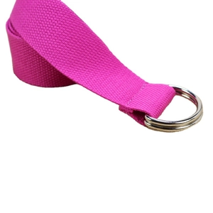 Hot pink yoga stretching strap made of cotton canvas with durable double D-ring metal buckle