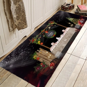 Festive Christmas flannel kitchen mat with a Christmas tree design and Merry Christmas slogan