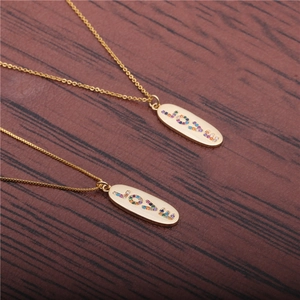 Love Letter Oval Pendant Necklace Copper With Colorful Cubic Zirconia Minimalist Fashion Jewelry For Women Gift