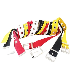 Canvas eyelet belts with metal pin buckles in red, black, yellow and white colors
