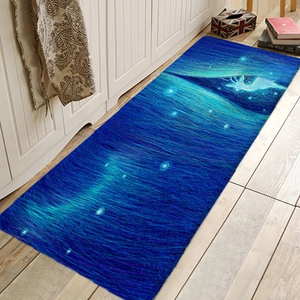 Close-up of a dreamy star elk flannel rug on a wooden floor in a cozy indoor setting
