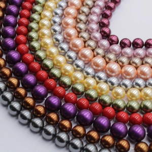 Multi-colored round glass pearl beads with lustrous finish for DIY necklace making