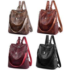Zaino da donna in morbida pelle PU in quattro colori con trama geometrica e rivetti