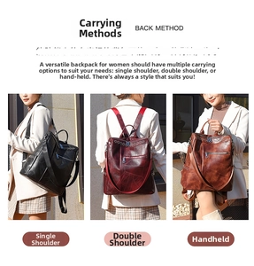 Zaino in pelle multifunzionale mostrato come borsa a spalla, zaino e borsa a mano chic