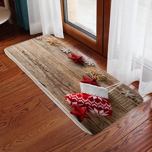 Christmas Floor Mat Runner Rug Non-Slip Absorbent Polyester Festive Wood Grain Decor For Kitchen Bathroom Entryway Door Pad