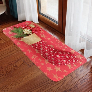 Christmas flannel mat featuring gold stars and festive holiday decor on red background