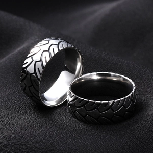 Vintage Men Tire Tread Band Ring 316 Stainless Steel Retro Punk Industrial Style Jewelry Cool Biker Gothic Accessory