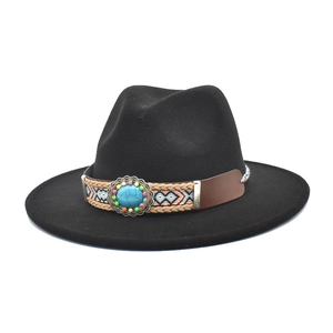 Cappello Fedora in Lana Vintage Britannico a Tesa Larga Cappello Jazz Con Fascia Intrecciata Bohemienne Turchese per Uomo Donna