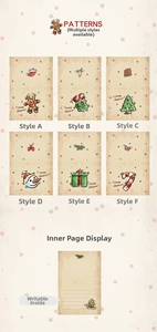 Set of 6 cute Christmas cards with gingerbread, bells, and tree designs on kraft paper